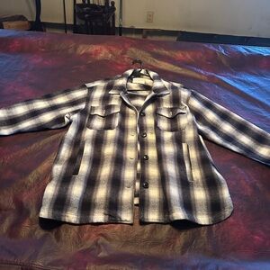 Womens Black and White Plaid Shacket